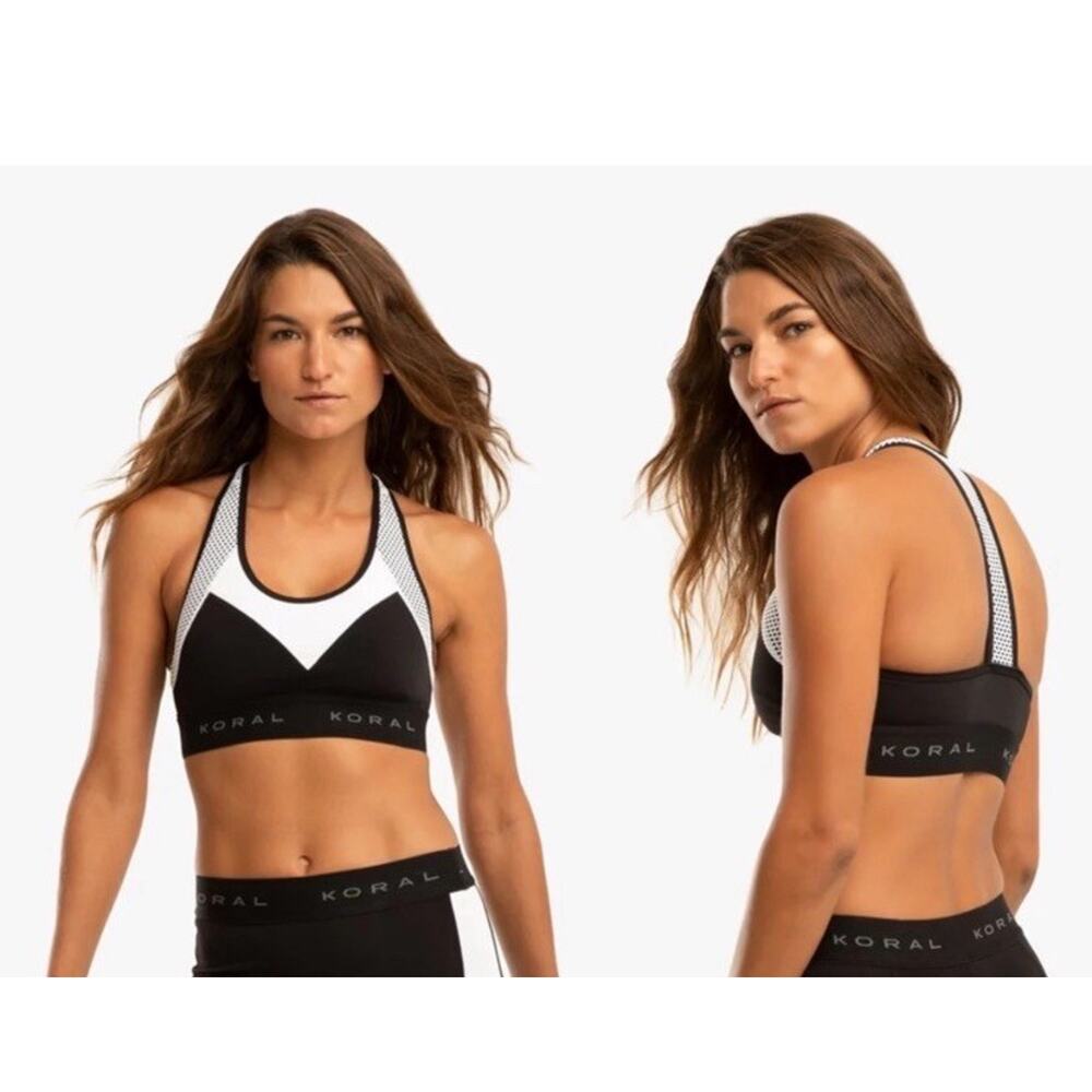 Koral women’s black white sports bra Sz. S NWOT